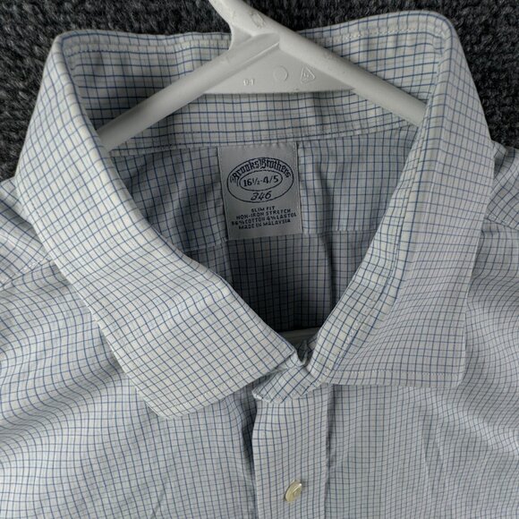 Brooks Brothers STRETCH Blue Check Long Sleeve Cotton Button Up 16.5 34/35 Slim - Picture 7 of 15